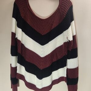 Caren Sport V-Neck Sweater - Black, White, and Brown